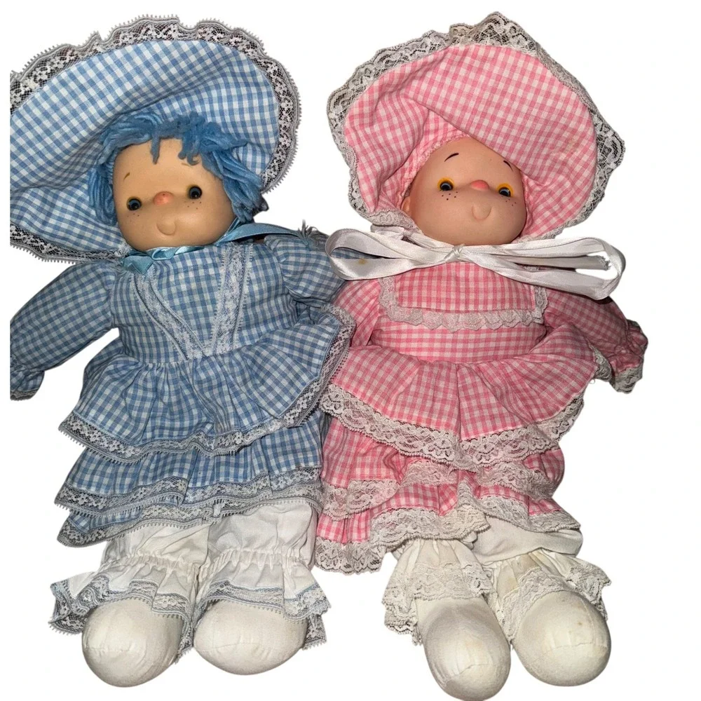 Large 2 RARE Vintage 1980s Ice Cream Dolls Set Blue Pink Dresses Ruffled Pants